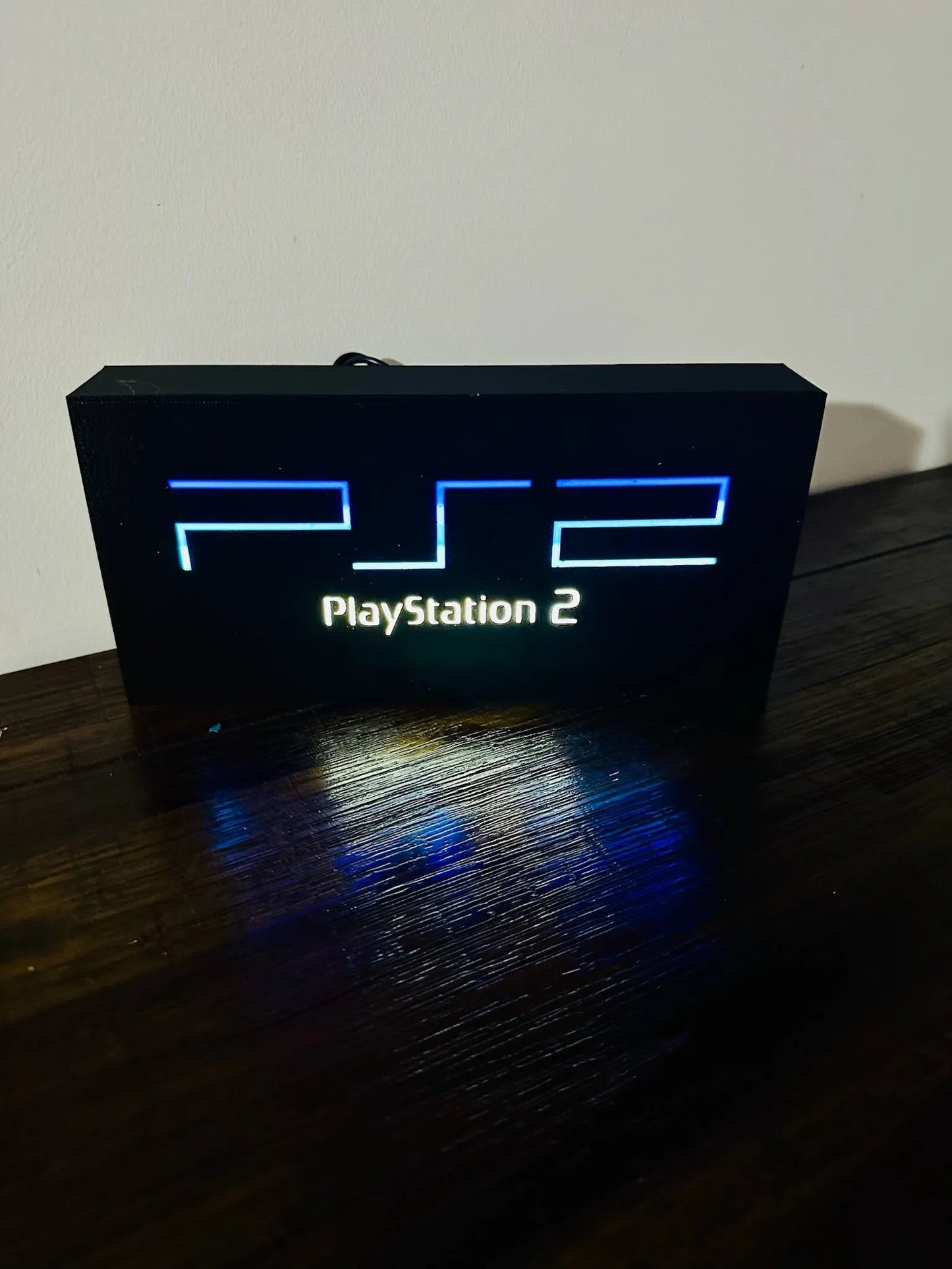 Sony Playstation 2 Logo – Original PS2-Farben – Leuchtende Wandkunst – USB-Stromversorgung