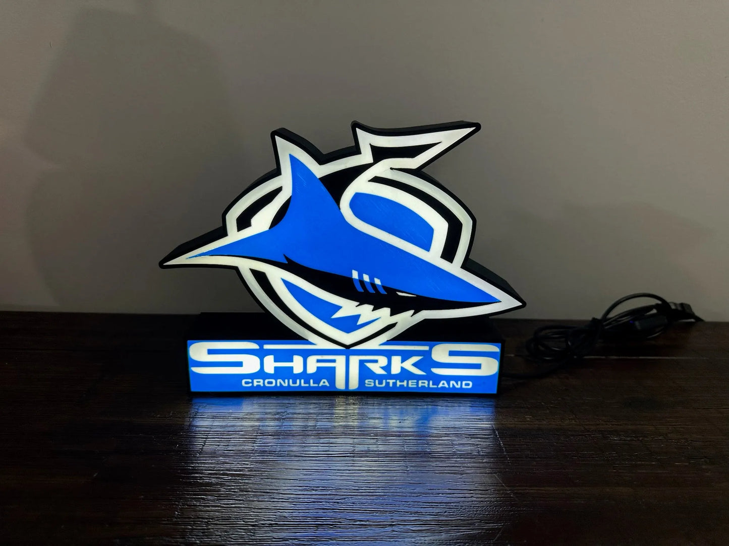 Cronulla Sharks - Light Up Sign / Logo - USB Powered (New Logo) - Michael's 3D World