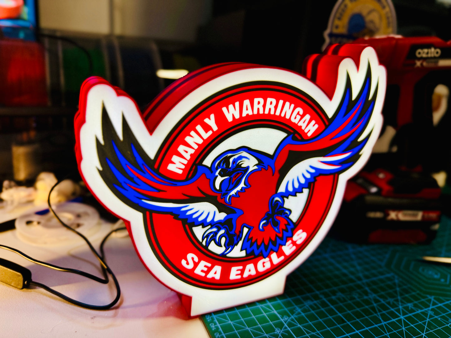 Manly Sea Eagles Logo - Light Up Sign - USB Powered - Michael's 3D World