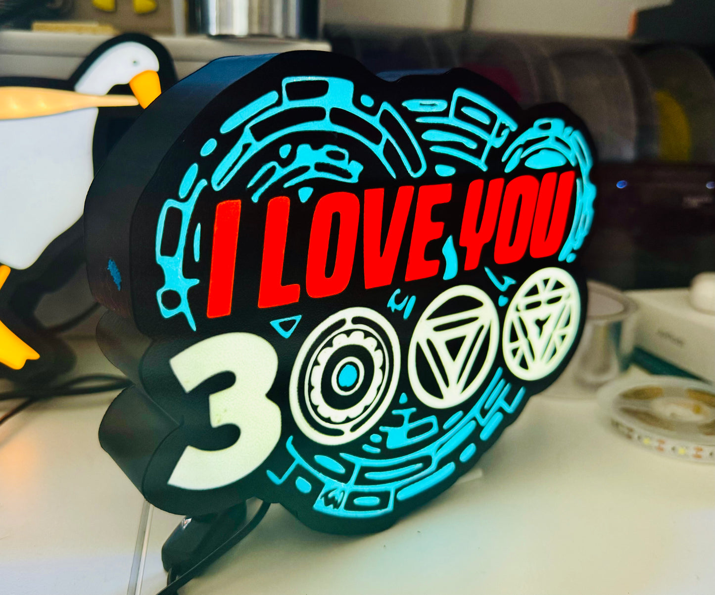 Ironman: "I Love You 3000" Light Up Sign - LED - USB Powered - Michael's 3D World