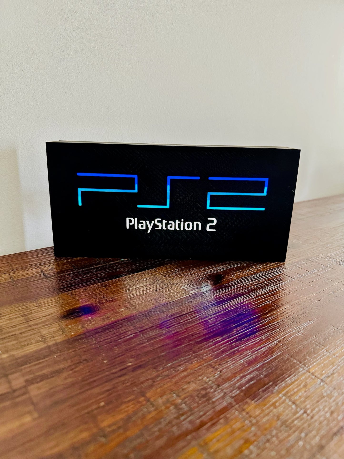 Sony Playstation 2 Logo – Original PS2-Farben – Leuchtende Wandkunst – USB-Stromversorgung