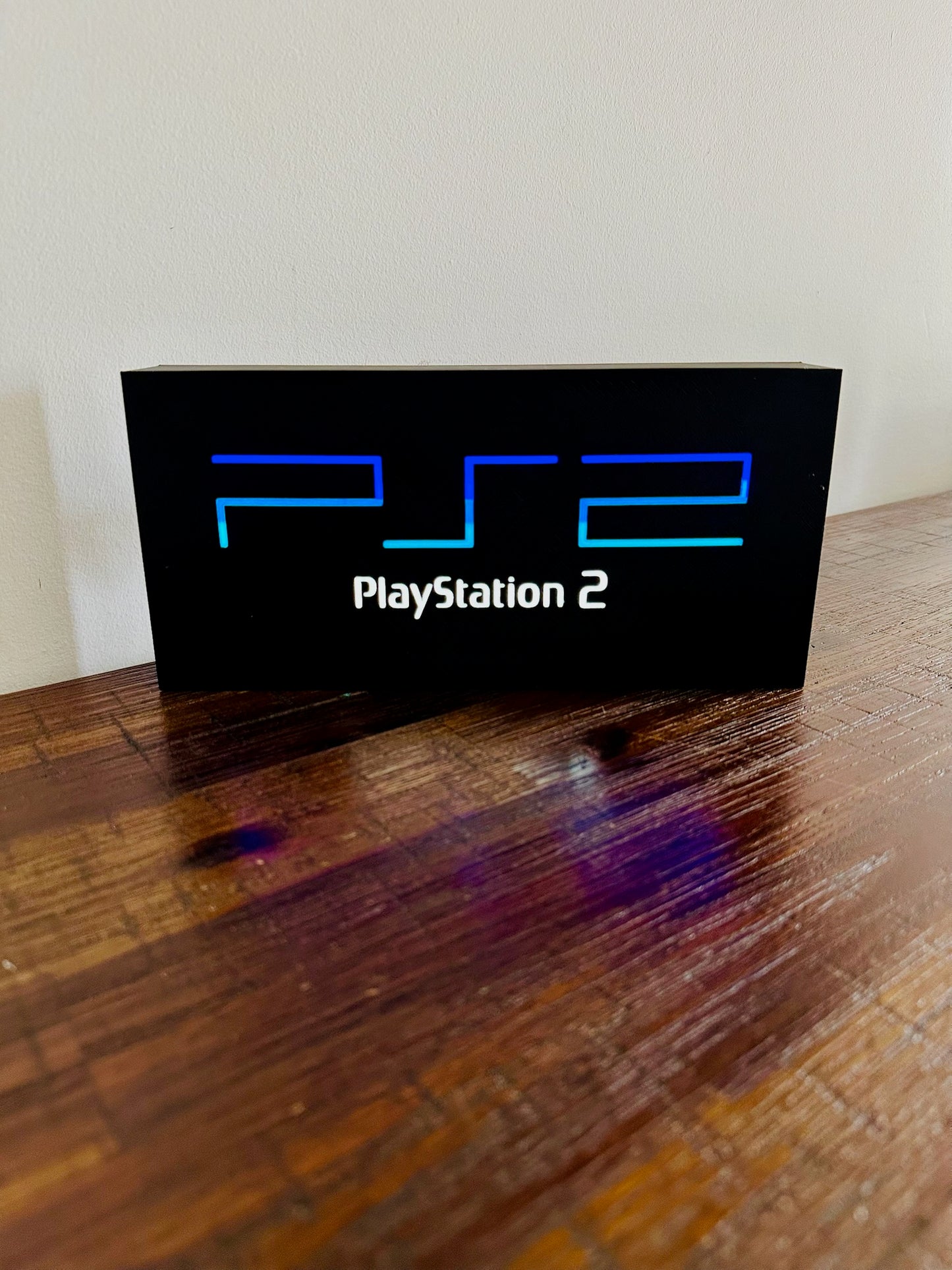 Sony Playstation 2 Logo – Original PS2-Farben – Leuchtende Wandkunst – USB-Stromversorgung