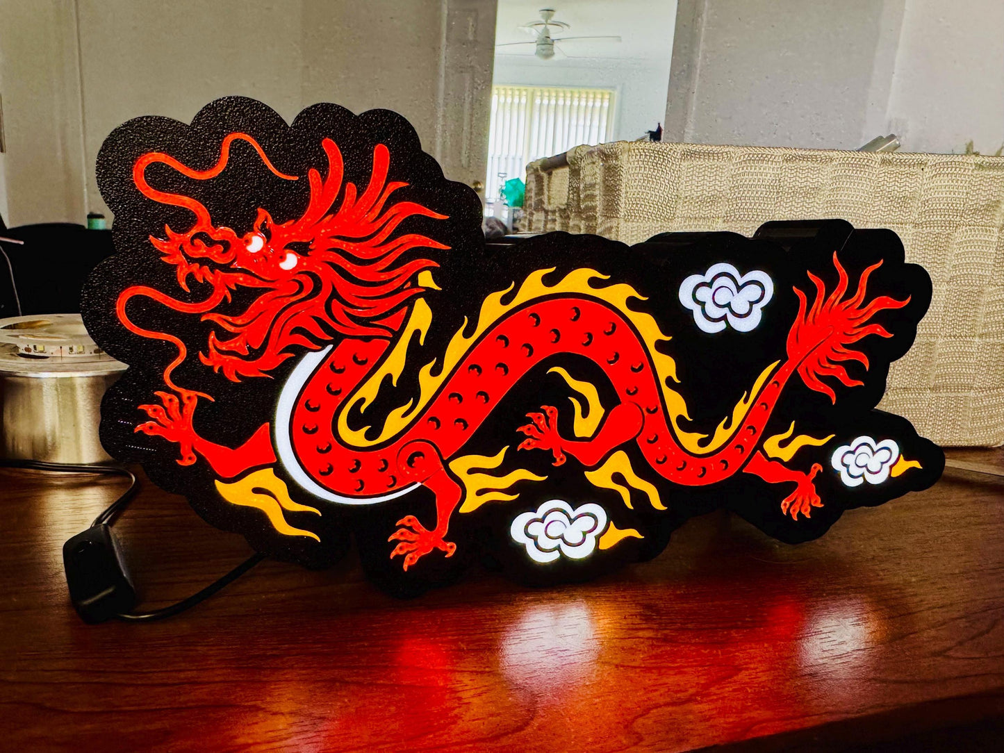 Light Up Red/Orange Chinese Dragon - Wall Hang or Desk Stand Light Sign - USB Powered - Michael's 3D World