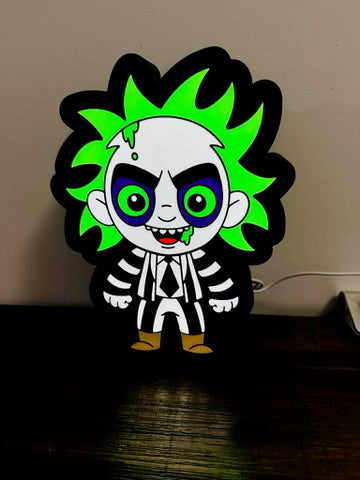 Beetlejuice Cartoon Art - Vivid Bright Green - Light Up Sign / LED Night Light - USB Powered