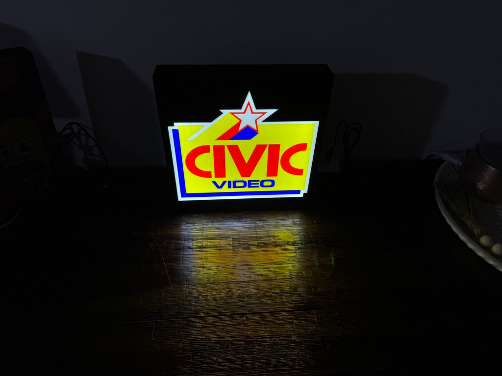 Civic Video Illuminated LED Sign, USB-Powered Night Light, Red, Yellow & Blue Wall Art