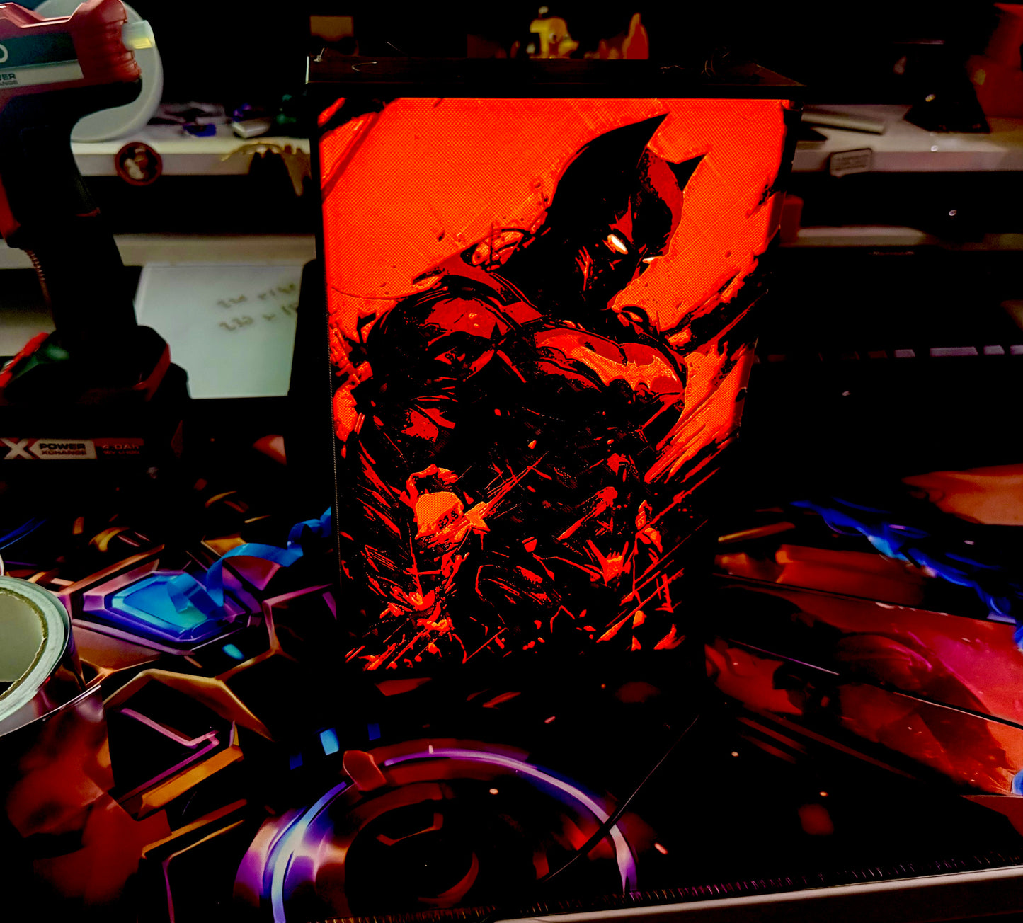 Red Batman silhouette - Unique Wall Art Decoration - USB powered
