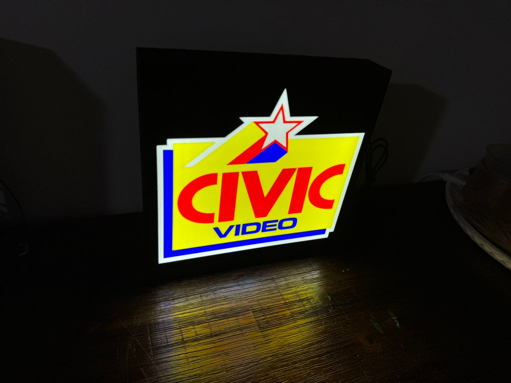 Civic Video Illuminated LED Sign, USB-Powered Night Light, Red, Yellow & Blue Wall Art