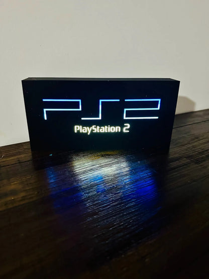 Sony Playstation 2 Logo – Original PS2-Farben – Leuchtende Wandkunst – USB-Stromversorgung
