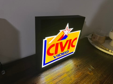 Civic Video Illuminated LED Sign, USB-Powered Night Light, Red, Yellow & Blue Wall Art