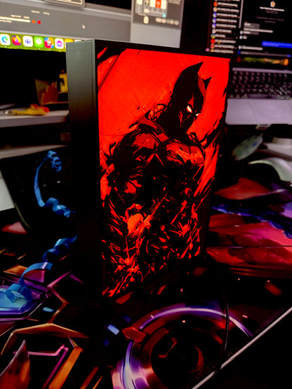 Red Batman silhouette - Unique Wall Art Decoration - USB powered