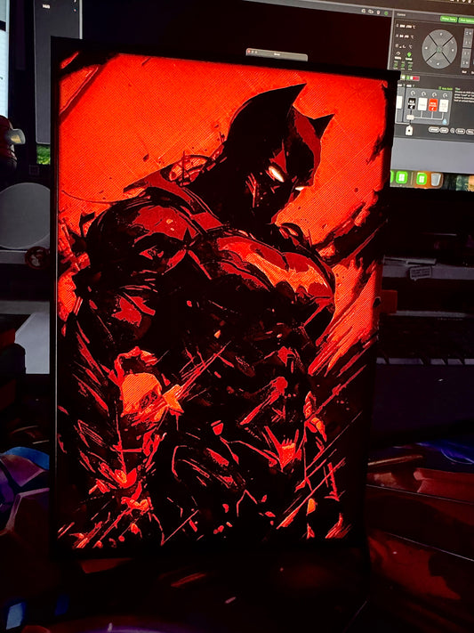 Red Batman silhouette - Unique Wall Art Decoration - USB powered