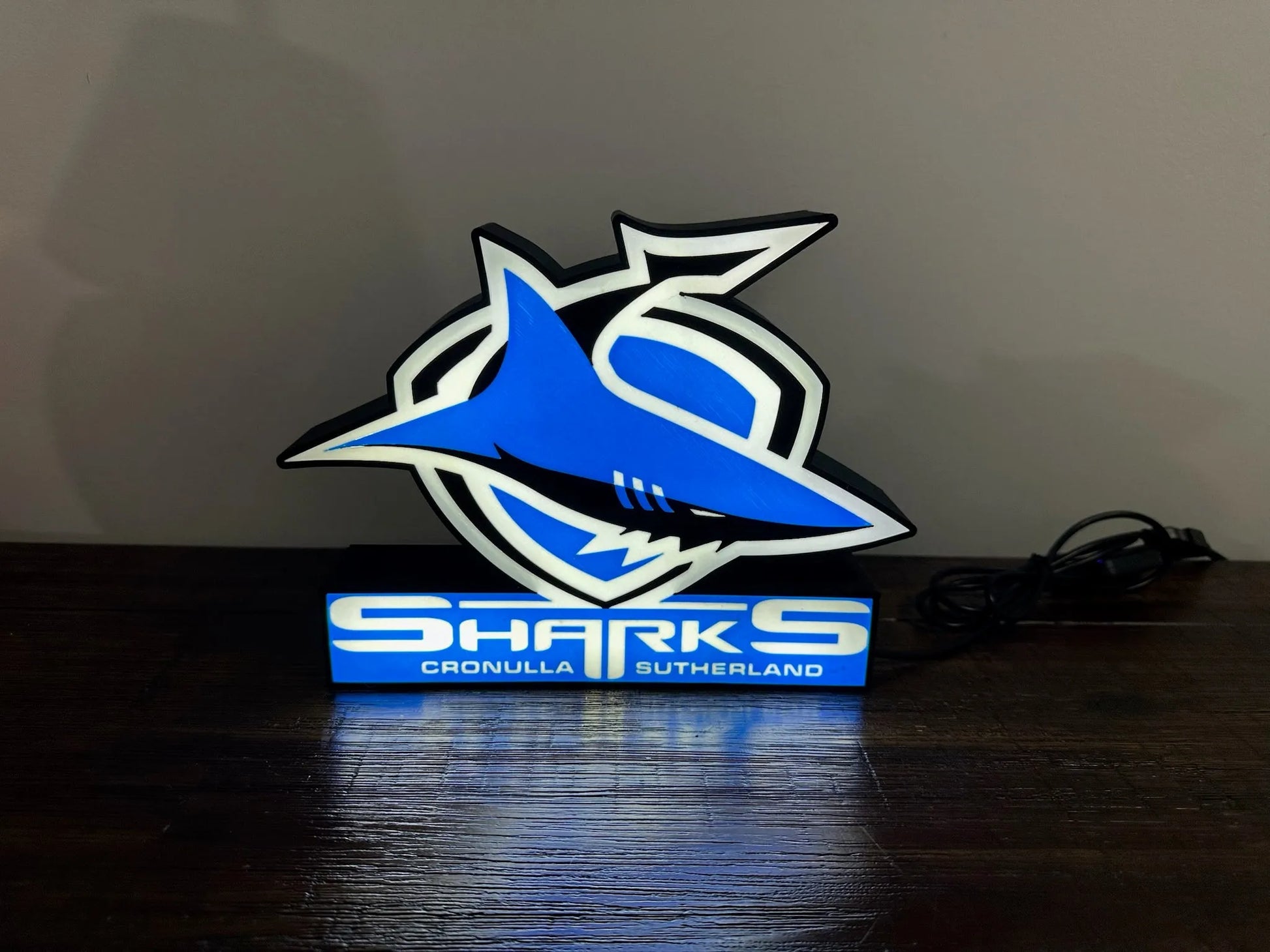 Cronulla Sharks - Light Up Sign / Logo - USB Powered (New Logo) - Michael's 3D World