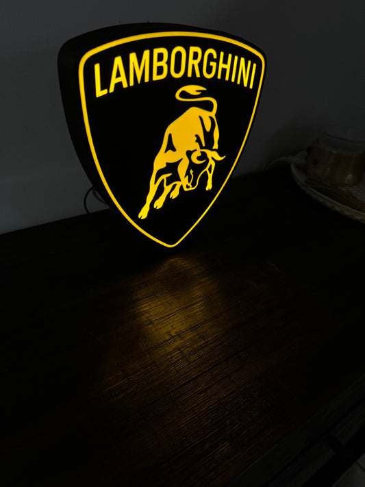 Bright Yellow Lamborghini Logo - Light Up Decoration / Wall Art - USB Powered