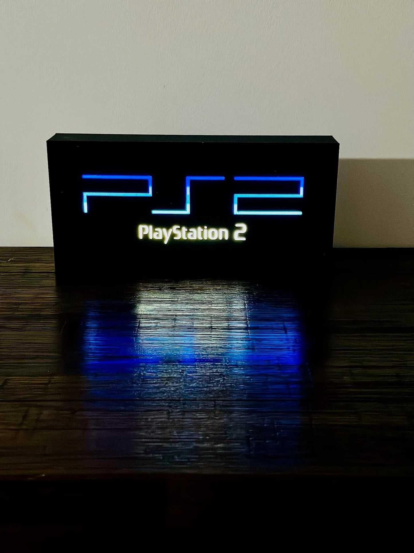 Sony Playstation 2 Logo – Original PS2-Farben – Leuchtende Wandkunst – USB-Stromversorgung