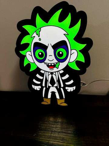 Beetlejuice Cartoon Art - Vivid Bright Green - Light Up Sign / LED Night Light - USB Powered