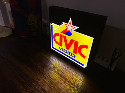Civic Video Illuminated LED Sign, USB-Powered Night Light, Red, Yellow & Blue Wall Art