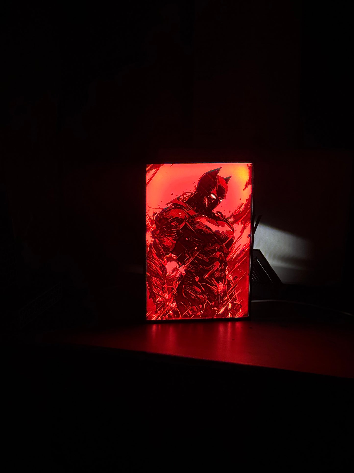Red Batman silhouette - Unique Wall Art Decoration - USB powered