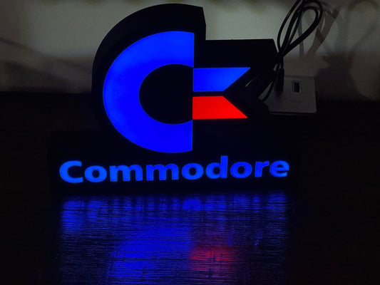 Light Up USB Powered Commodore Logo & Words - Vintage Computing Wall Art