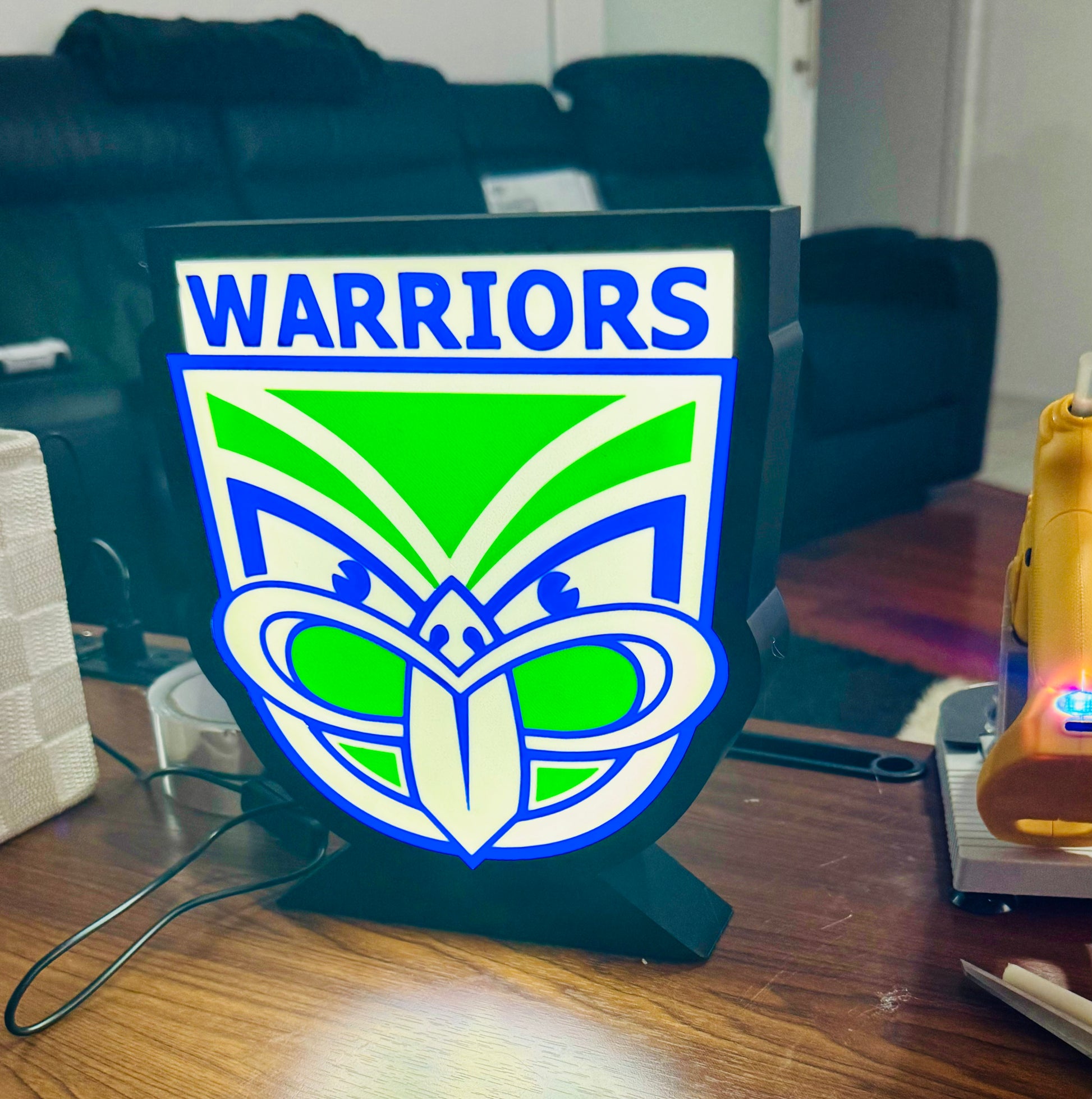 NRL Warriors - Green & White - Light Up Sign - USB Powered - Michael's 3D World