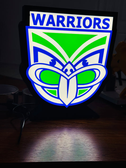 NRL Warriors - Green & White - Light Up Sign - USB Powered - Michael's 3D World