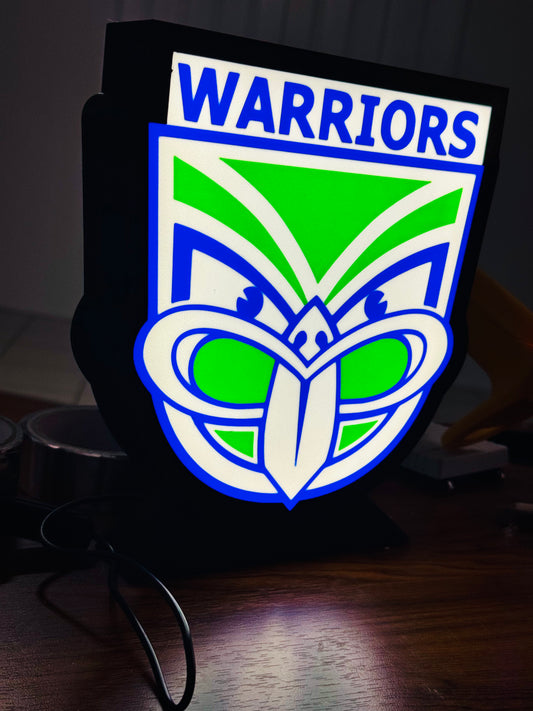 NRL Warriors - Green & White - Light Up Sign - USB Powered - Michael's 3D World