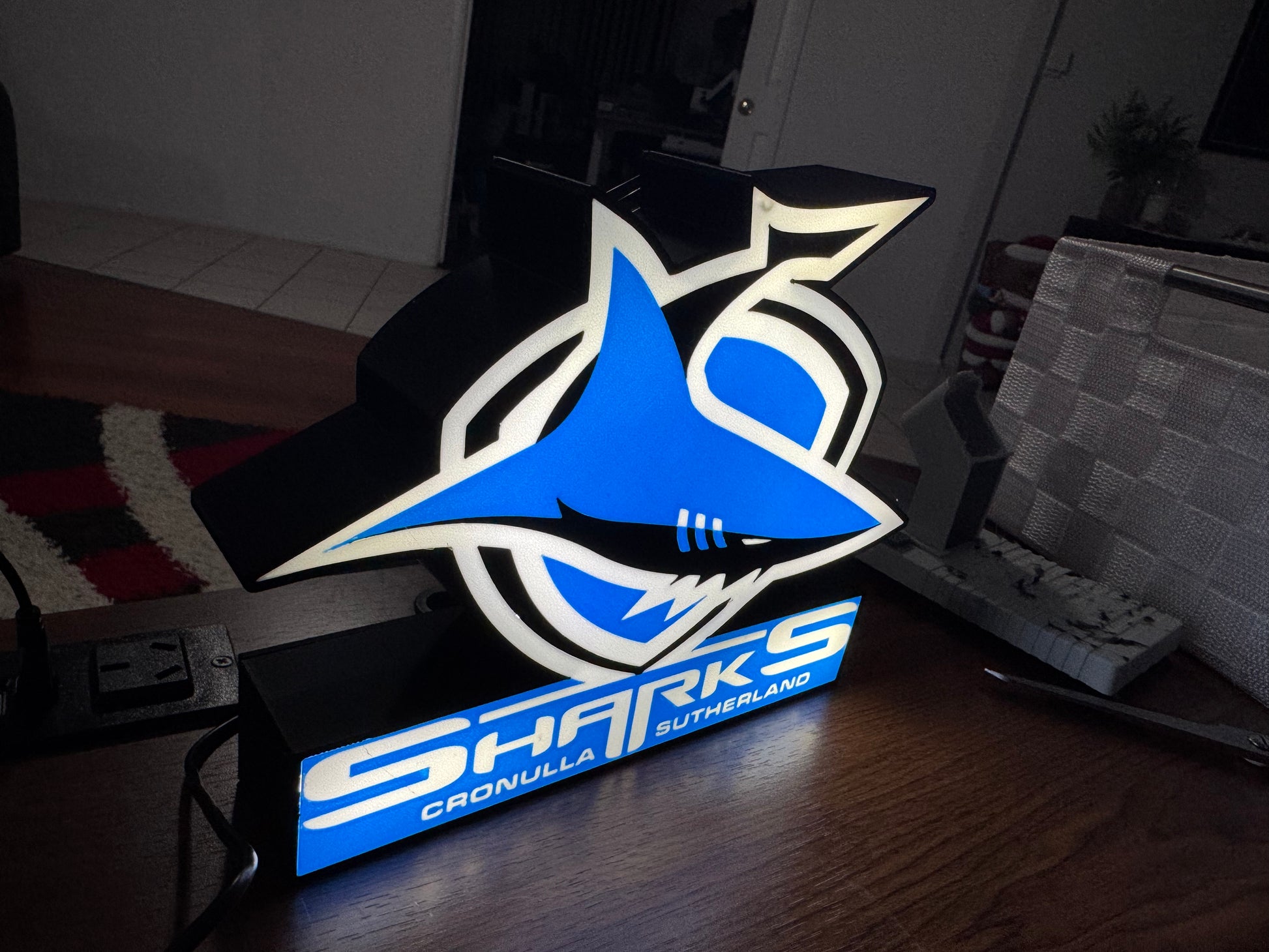 Cronulla Sharks - Light Up Sign / Logo - USB Powered (New Logo) - Michael's 3D World