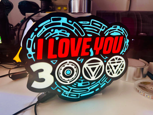 Ironman: "I Love You 3000" Light Up Sign - LED - USB Powered - Michael's 3D World