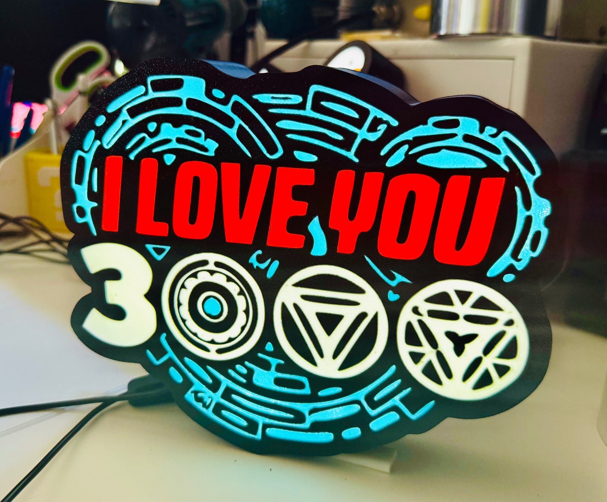 Ironman: "I Love You 3000" Light Up Sign - LED - USB Powered - Michael's 3D World