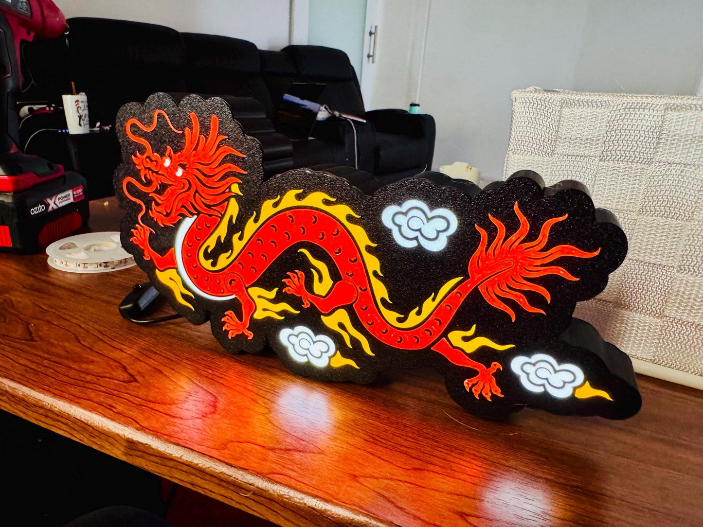Light Up Red/Orange Chinese Dragon - Wall Hang or Desk Stand Light Sign - USB Powered - Michael's 3D World