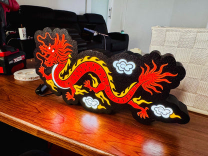 Light Up Red/Orange Chinese Dragon - Wall Hang or Desk Stand Light Sign - USB Powered - Michael's 3D World