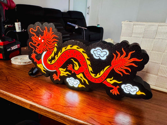 Light Up Red/Orange Chinese Dragon - Wall Hang or Desk Stand Light Sign - USB Powered - Michael's 3D World