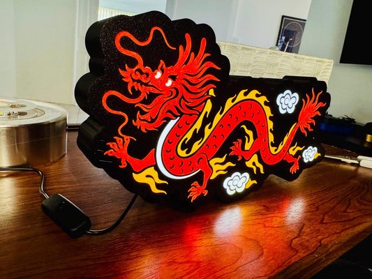 Light Up Red/Orange Chinese Dragon - Wall Hang or Desk Stand Light Sign - USB Powered - Michael's 3D World